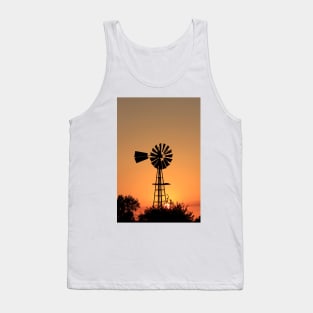 Kansas Golden Sunset with a Windmill silhouette. Tank Top